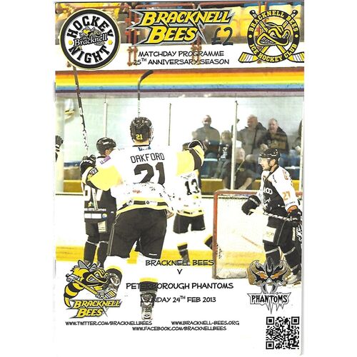 2012/13 Bracknell Bees v Peterborough Phantoms (24/02/2013) EPIHL Ice Hockey League Match Programme