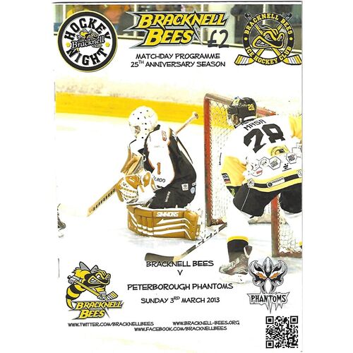 2012/13 Bracknell Bees v Peterborough Phantoms (03/03/2013) EPIHL Ice Hockey League Match Programme