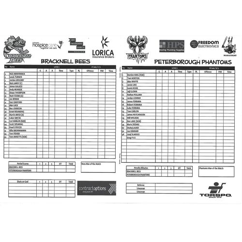 2012/13 Bracknell Bees v Peterborough Phantoms (03/03/2013) EPIHL Ice Hockey League Match Programme