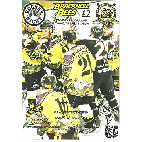 2012/13 Bracknell Bees v Manchester Phoenix (10/03/2013) EPIHL Ice Hockey League Match Programme