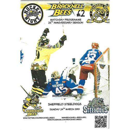 2012/13 Bracknell Bees v Sheffield Steeldogs (24/03/2013) EPIHL Ice Hockey League Match Programme