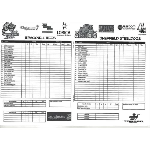2012/13 Bracknell Bees v Sheffield Steeldogs (24/03/2013) EPIHL Ice Hockey League Match Programme