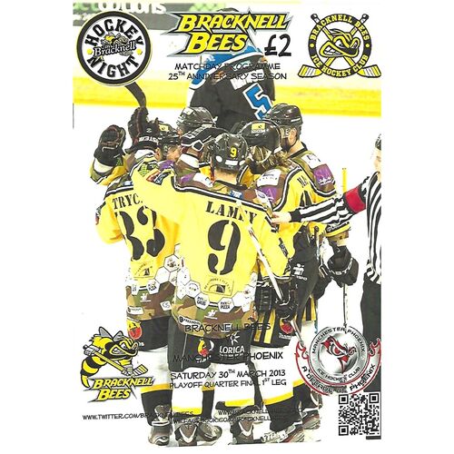 2012/13 Bracknell Bees v Manchester Phoenix (30/03/2013) EPIHL Play-Off Quarter Final 1st Leg Ice Hockey League Match Programme