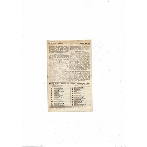 1947/48 Aston Villa v Sheffield United Football Programme