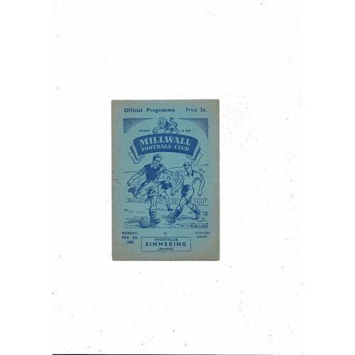 Millwall v Simmering Friendly Football Programme 1954/55