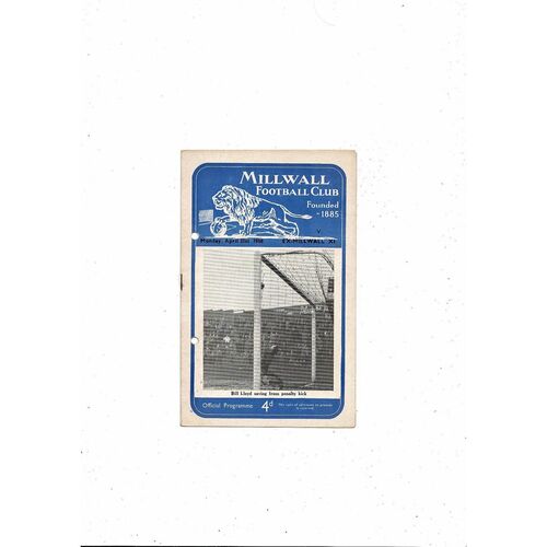 Millwall v Ex Millwall X1 Friendly Football Programme 1957/58