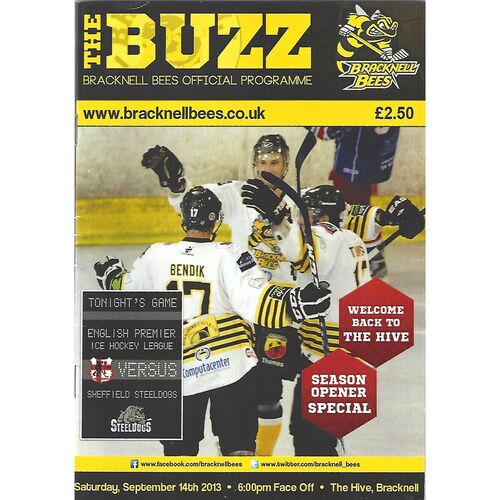 2013/14 Bracknell Bees v Sheffield Steeldogs (14/09/2013) EPIHL Ice Hockey League Match Programme