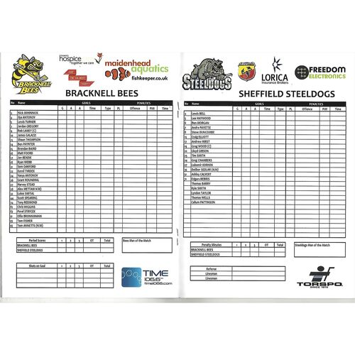 2013/14 Bracknell Bees v Sheffield Steeldogs (14/09/2013) EPIHL Ice Hockey League Match Programme