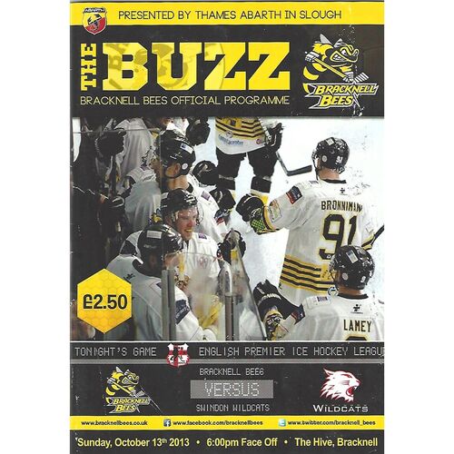 2013/14 Bracknell Bees v Swindon Wildcats (13/10/2013) EPIHL Ice Hockey League Match Programme
