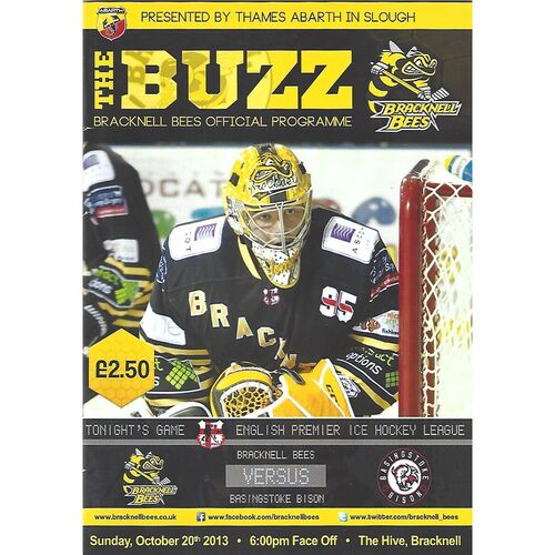 2013/14 Bracknell Bees v Basingstoke Bison (20/10/2013) EPIHL Ice Hockey League Match Programme