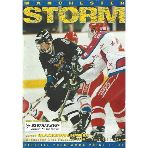 1995/96 Manchester Storm v Blackburn Hawks (21/02/1996) British League Division 1 Ice Hockey League Game Programme