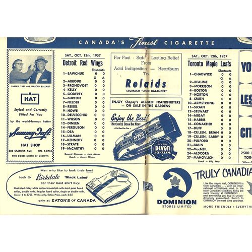 1957/58 Toronto Maple Leafs v Detroit Red Wings (12/10/1957) National League Ice Hockey Programme