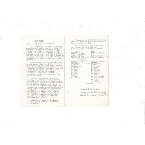 1969/70 Barking v Bromley Football Programme