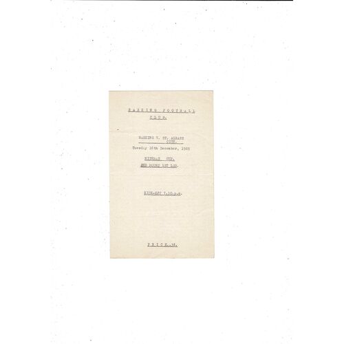 1969/70 Barking v St Albans Mithras Cup Football Programme