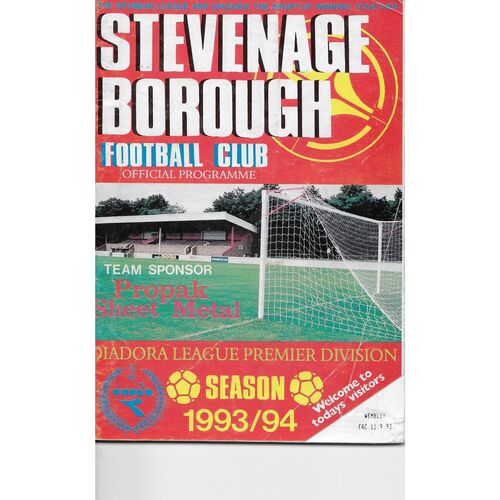 1993/94 Stevenage Borough v Wembley FA Cup Football Programme