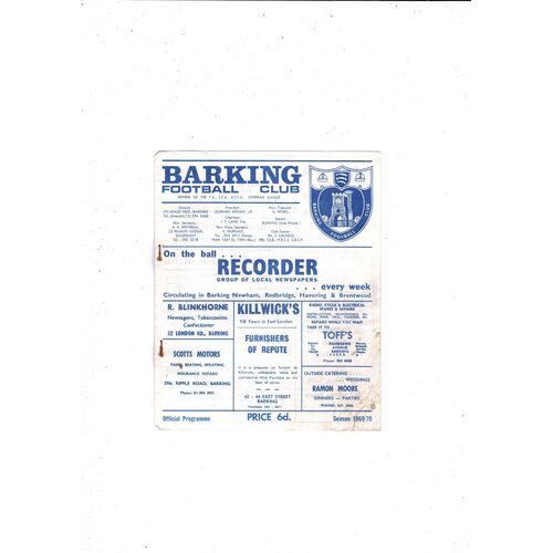 1969/70 Barking v Corinthian Casuals Football Programme
