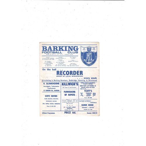 1969/70 Barking v Dagenham Essex Senior Cup Football Programme