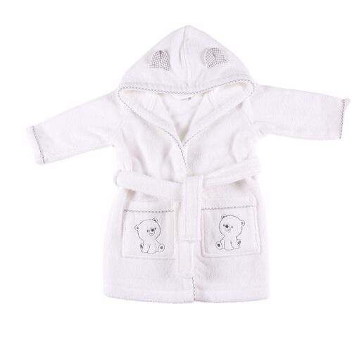 Bear Hooded Bathrobe with Grey Gingham Trim