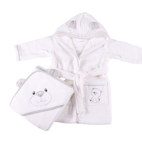 Bear Hooded Bathrobe & Hooded Towel with Grey Gingham Trim