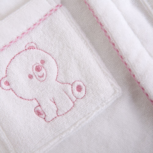 Bear Hooded Bathrobe & Hooded Towel with Pink Gingham Trim