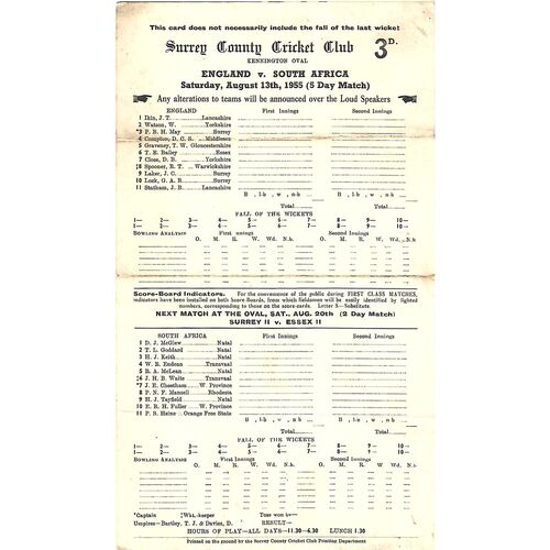 South Africa Cricket Programmes/Scorecards