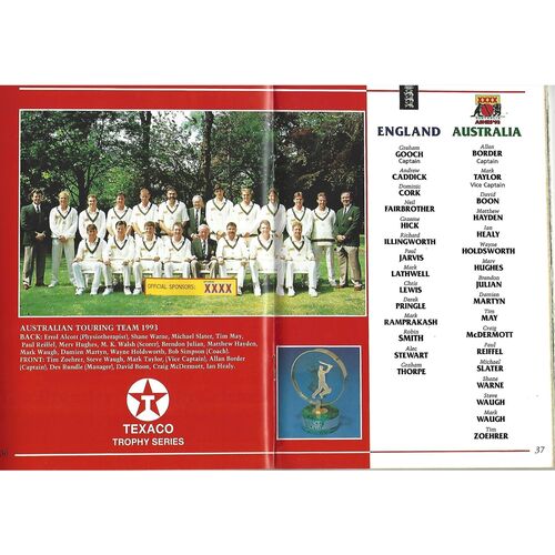 1993 England v Australia Texaco Trophy Series Cricket Programme