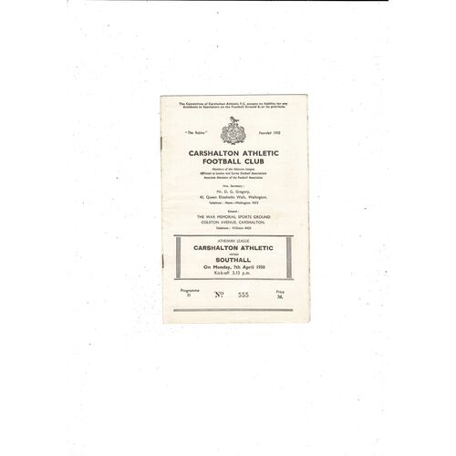 Carshalton Athletic Football Programmes