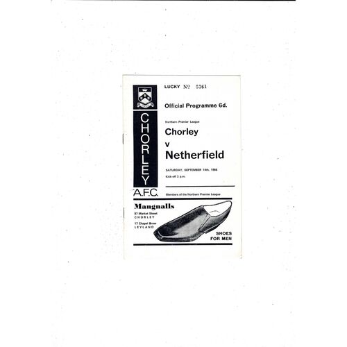 1968/69 Chorley v Netherfield Football Programme