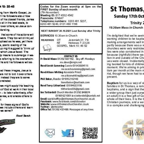 Pew Sheet | The Parish of St Thomas, Exeter