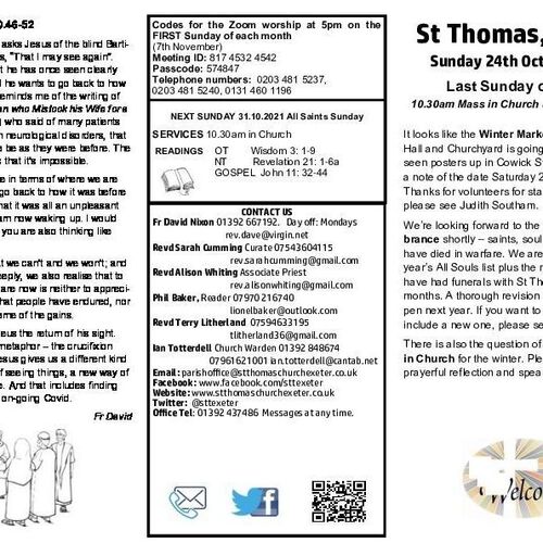 Pew Sheet | The Parish of St Thomas, Exeter