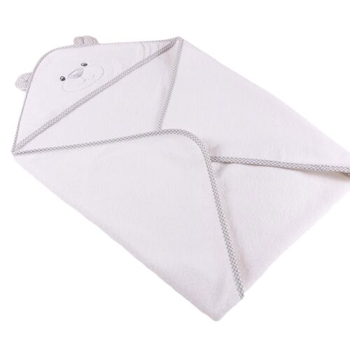 Bear Hooded Towel with Grey Gingham Trim