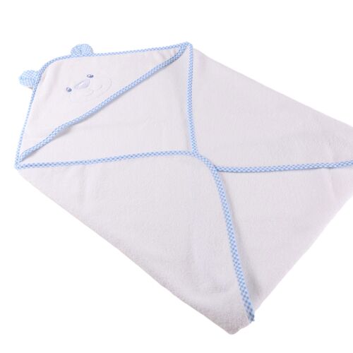 Bear Hooded Towel with Blue Gingham Trim