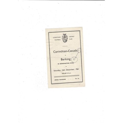 1961/62 Corinthian Casuals v Barking Football Programme