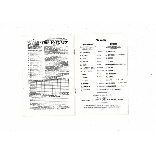 1964 Castleford v Widnes Rugby League Challenge Cup Semi Final Replay Programme