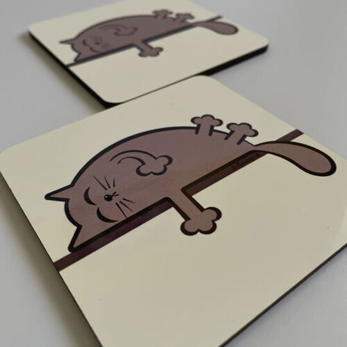 'Grey Sleepy Cat' Coaster