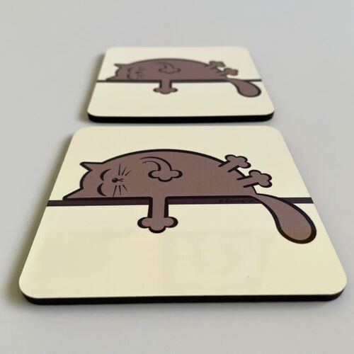 'Grey Sleepy Cat' Coaster