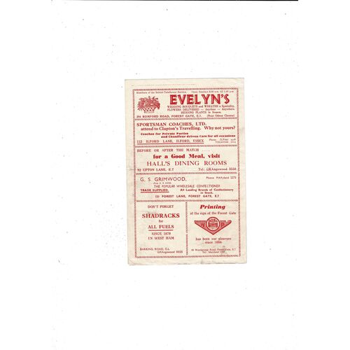 1955/56 Clapton v Sutton United FA Amateur Cup Football Programme