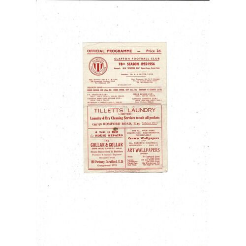 1955/56 Clapton v Sutton United FA Amateur Cup Football Programme