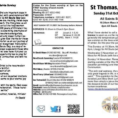 Pew Sheet | The Parish of St Thomas, Exeter