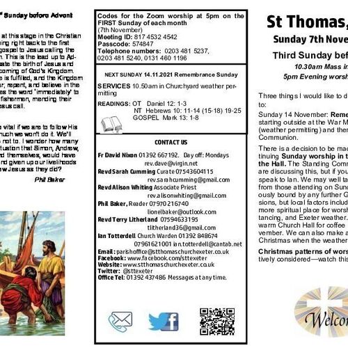 Pew Sheet | The Parish of St Thomas, Exeter