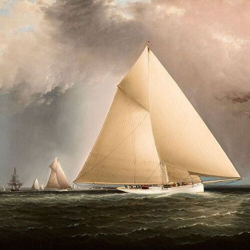 The Sloop Galatea leads