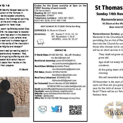 Pew Sheet | The Parish of St Thomas, Exeter