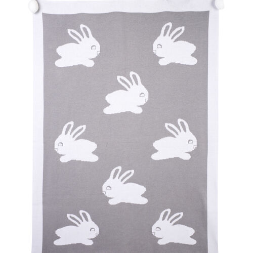 Bunny Blanket with White Pompoms - Grey