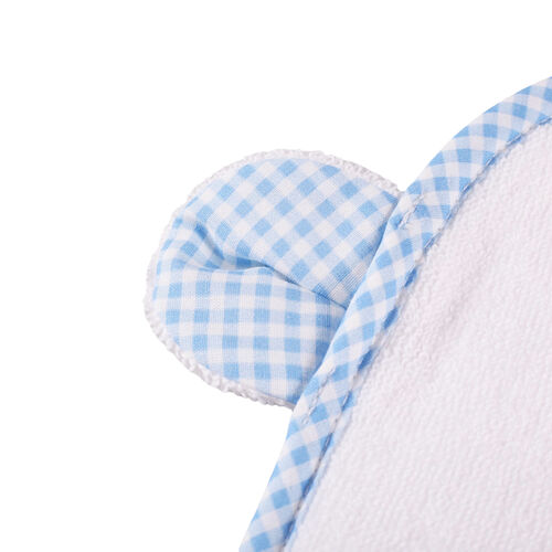 Bear Hooded Towel with Blue Gingham Trim