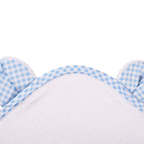 Bear Hooded Towel with Blue Gingham Trim