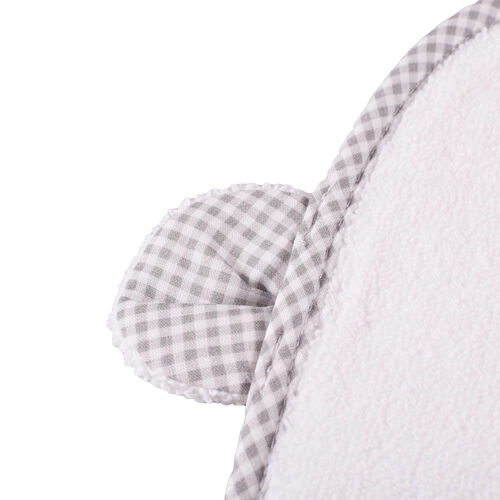 Bear Hooded Towel with Grey Gingham Trim