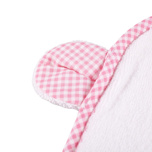 Bear Hooded Towel with Pink Gingham Trim