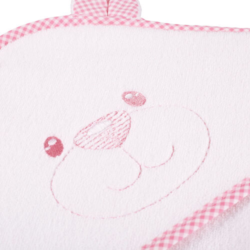 Bear Hooded Towel with Pink Gingham Trim