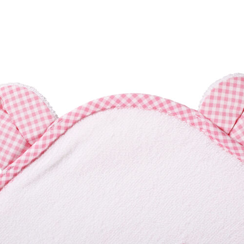 Bear Hooded Towel with Pink Gingham Trim