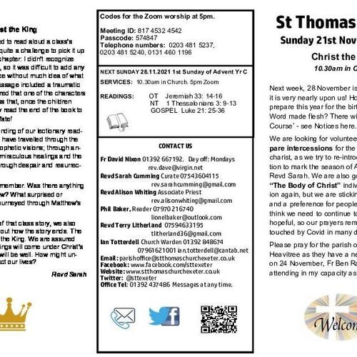 Pew Sheet | The Parish of St Thomas, Exeter